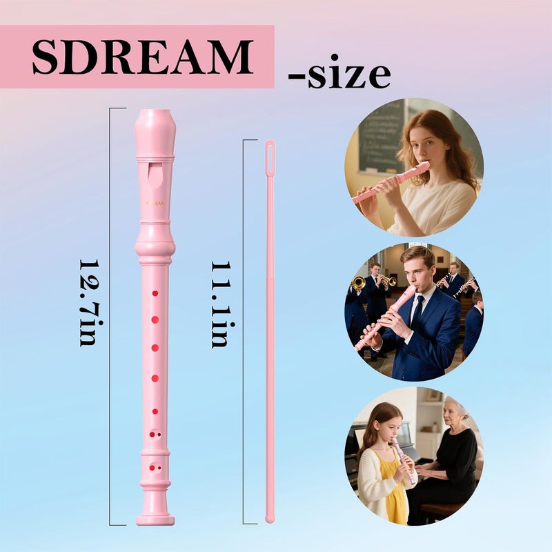 SDREAM Soprano Recorder Instrument for Kids and Adults - Beginner 8 Hole German Fingering Recorder Flute With Cleaning Rod, Packing Bag and Sheet Music (Pink) - Image 5